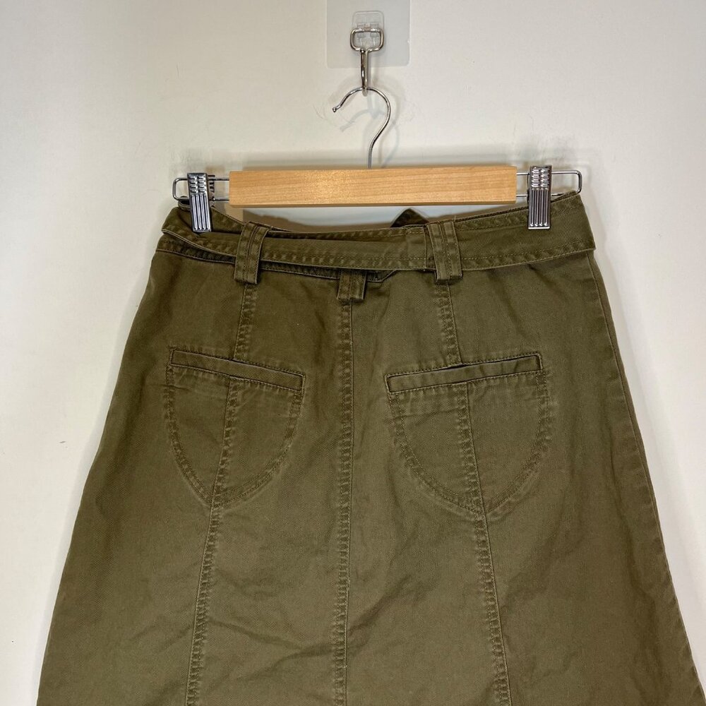 Talbots Stretch Skirt Green Button‎ Front Tie Waist Belt Size 2 - Picture 4 of 10